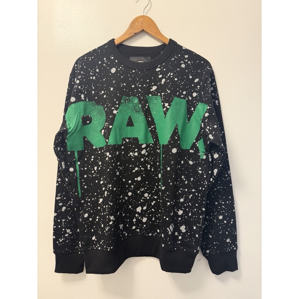 G-Star Raw Black Green Splatter Crew Neck Long Sleeve Sweatshirt Men's Medium